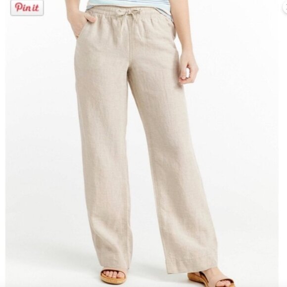 L.L. Bean Pants - LL Bean 12 Petite Favorite‎ Fit Linen Pants L.L. Beige Tan Cream Large XL